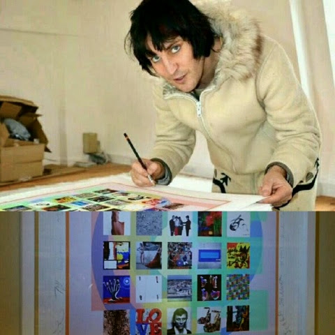 Noel Fielding signing a print for LLove 2